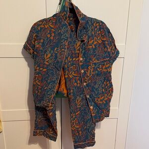 Floral Button-Up Shirt and Shorts pajama Set